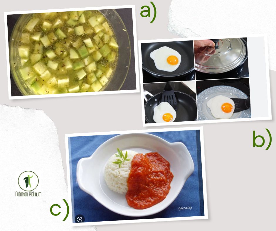 Gazpacho de pepino y oregano con huevos a la plancha y arroz a la cubana.